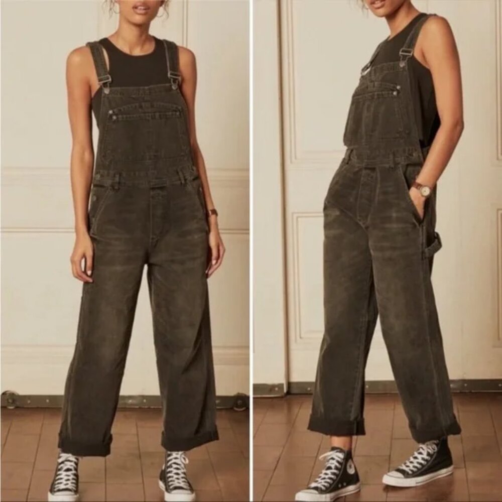 Free People Boyish Kenny Overalls Denim Jumpsuit in Midnight Cowboy Black size S